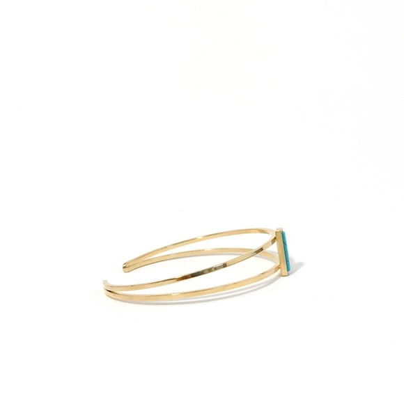 Geometric Gold Bangle with Turquoise Stone - Picture 3 of 8